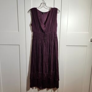 White House Black Market Plum Sleeveless Maxi Dress with Waist Tie